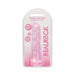 Pink crystal clear non-realistic dildo with suction cup in retail packaging by Realrock, 7 inches long.