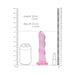 Pink crystal clear dildo with suction cup base, 7 inches long, shown next to soda can and lipstick for size comparison.