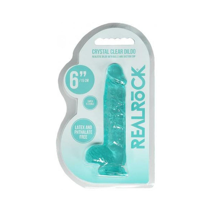 Realrock Crystal Clear Realistic Dildo With Balls 6 In. Turquoise | SexToy.com