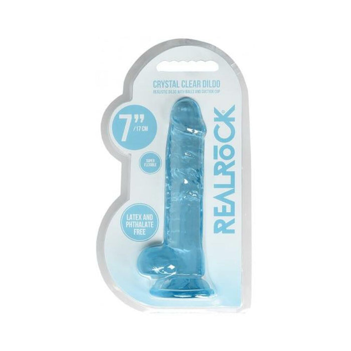 Realrock Crystal Clear Realistic Dildo With Balls 7 In. Blue | SexToy.com