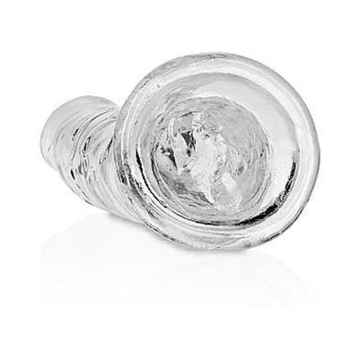 Clear slim 7-inch dildo with suction cup base, textured for precise stimulation, made from body-safe TPE material.