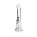 Clear slim 7-inch dildo with suction cup base, realistic texture, and smooth tapered tip for versatile use.