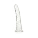 Clear slim 7-inch dildo with suction cup base, textured for realistic feel and hands-free use.