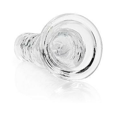 Clear 11-inch straight dildo with suction cup base, textured for enhanced stimulation, made from body-safe transparent material.