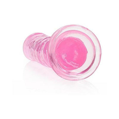 Pink crystal clear straight dildo with suction cup base, 8 inches long, smooth and translucent design.