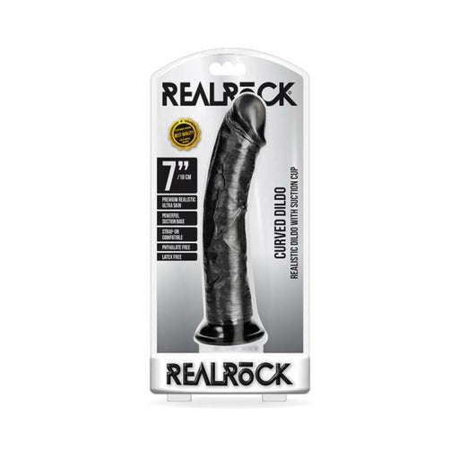 Realrock Curved Realistic Dildo With Suction Cup 7 In. Chocolate | SexToy.com