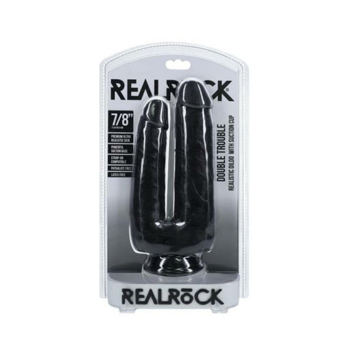 Realrock Double Trouble 7 In. / 8 In. Dildo Black - SexToy.com