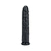 Black extra long dildo with realistic texture and suction cup base on white background