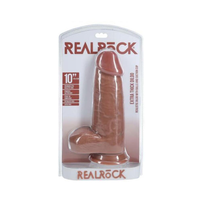 Realrock Extra Thick 10 In. Dildo With Balls Tan - SexToy.com