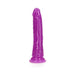 Purple slim 7-inch dildo with suction cup base, glow-in-the-dark, smooth textured surface.