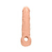 Realrock 8-inch flesh-tone penis sleeve with textured surface and strap hole for secure fit.