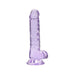 Translucent purple realistic dildo with suction base and detailed texture, 7 inches long with attached balls.