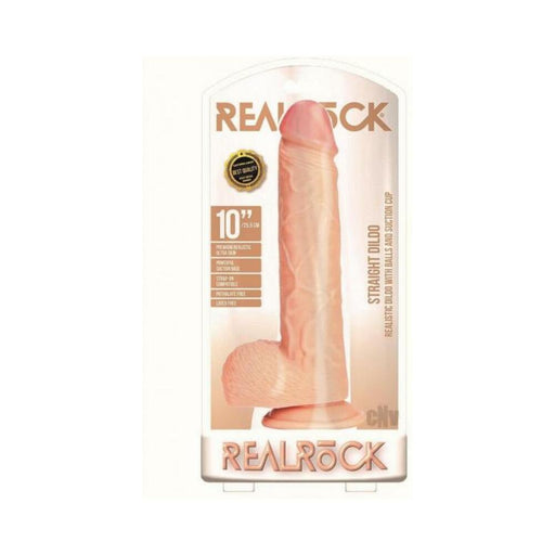 Realrock Straight Realistic Dildo With Balls And Suction Cup 10 In. Light | SexToy.com