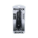 Realrock two-in-one black dildo with dual shafts and suction cup base in clear retail packaging.