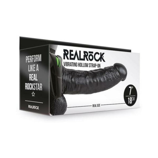Realrock Vibrating Hollow Strap On With Balls 7 In. Chocolate | SexToy.com