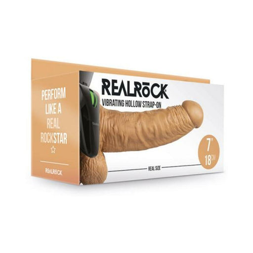 Realrock Vibrating Hollow Strap On With Balls 7 In. Mocha | SexToy.com