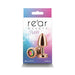 Rose gold petite metal anal plug with rainbow gem base displayed on colorful packaging