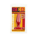 Red Boy Medium Butt Plug in red with strong, sturdy design in clear retail packaging by Doc Johnson.