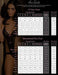 Size guide chart for women's lingerie with US and international measurements for bust, waist, hips, rise, and weight.