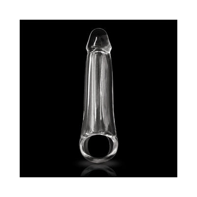 Clear large-sized flexible penis extension with a ring base for added length and girth enhancement.