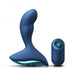 Blue silicone prostate massager with curved design and matching wireless remote control.