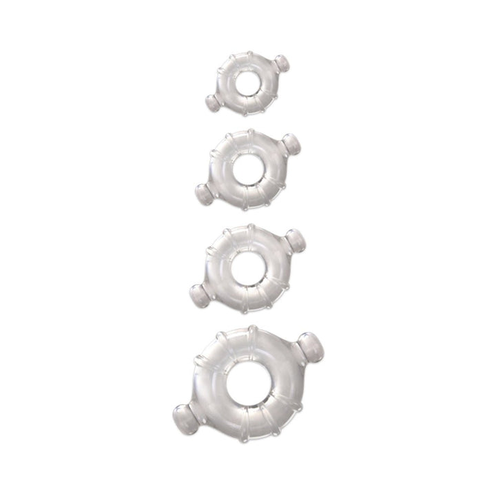 Set of four clear flexible vitality rings in varying sizes made from smooth TPE material