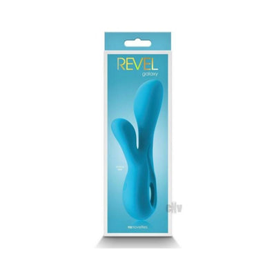 Blue Revel Galaxy dual stimulator in retail packaging with ergonomic design and soft silicone finish.