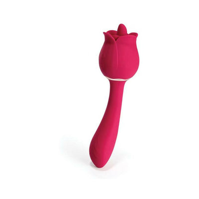 Red rose-shaped clitoral vibrator and curved G-spot massager with a smooth silicone finish.
