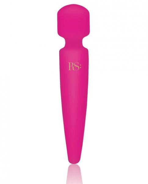 Compact French rose pink mini body wand vibrator with smooth silicone finish and elegant RS logo.