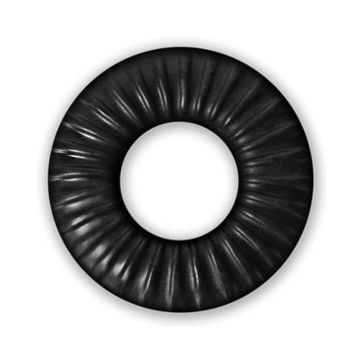 Black ribbed flexible ring made from a soft silicone and TPR blend for comfortable wear.