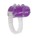 Clear and purple textured vibrating pleasure ring with adjustable band and small bullet vibrator.