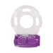 Clear and purple vibrating pleasure ring with textured bullet for enhanced stimulation.