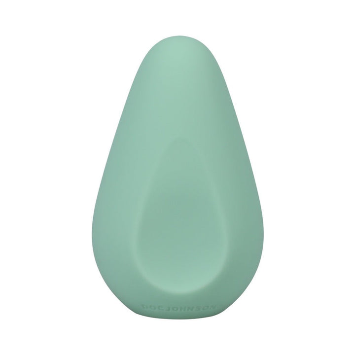 Mint green rechargeable silicone clitoral vibrator with smooth, ergonomic teardrop shape.