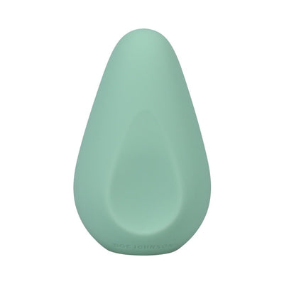 Mint green rechargeable silicone clitoral vibrator with smooth, ergonomic teardrop shape.