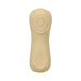 Compact yellow silicone vibrator with smooth ergonomic design and circular textured control area.