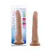 Au Naturel Roberto Latin realistic dildo with suction cup base in skin tone, shown in and out of packaging.