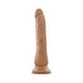 Slender realistic dildo in natural tan color with veined texture and suction cup base for hands-free use.