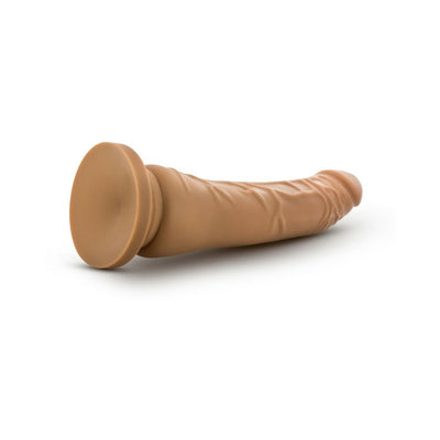 Slender tan dual-density dildo with suction cup base from the Au Naturel Roberto Latin collection on white background.