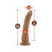 Brown realistic dildo with suction cup base, measuring 8.5 inches long, 1.5 inches wide, and 6 inches circumference.