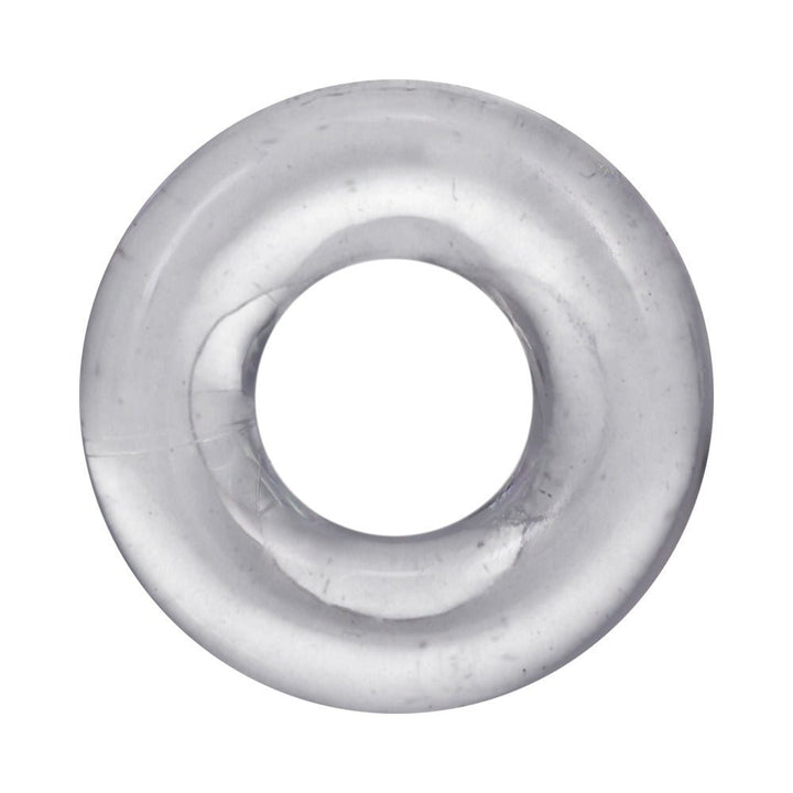Clear flexible donut-shaped ring with smooth surface designed for comfort and durability.