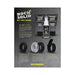Rock Solid delay cream, delay spray, enhancing cream, and three types of black and clear cock rings on gray background.