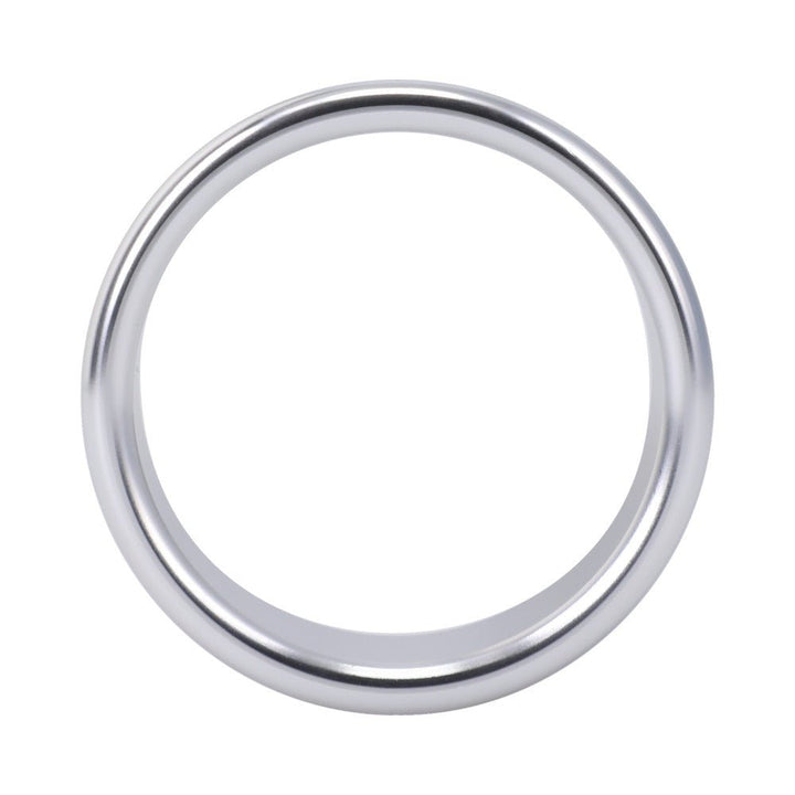 Large silver brushed alloy ring with smooth rounded edges and a sleek finish on white background.
