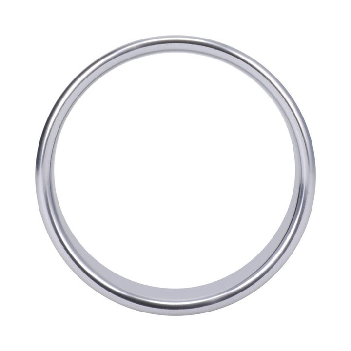Silver brushed aluminum ring with a smooth, seamless finish and extra-large 2-inch diameter.