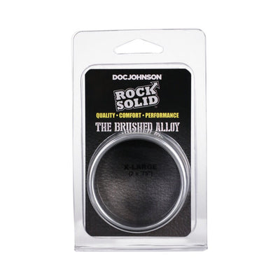 Rock Solid brushed alloy XL ring in silver, packaged in clear plastic with black and yellow label.