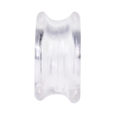 Clear flexible convex C-shaped ring made of soft TPE material for comfort and support.