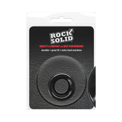 Black Rock Solid Convex C Ring in clear clamshell packaging with product benefits and branding on black background.