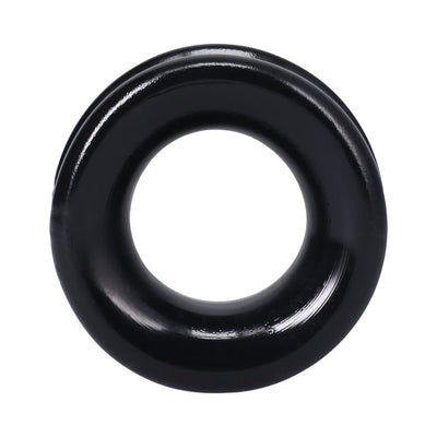 Black convex stretchy ring with smooth surface designed for comfort and performance enhancement.