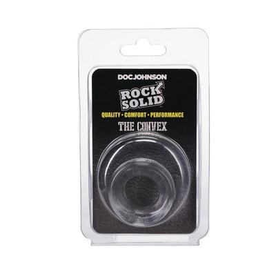 Clear flexible convex C ring packaged in a black clamshell with Doc Johnson Rock Solid branding.