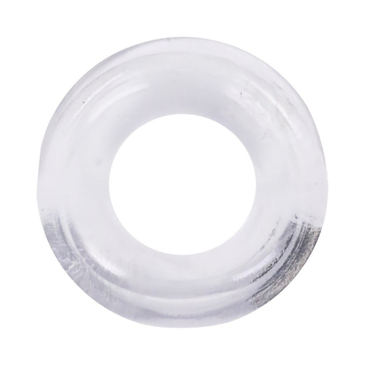 Clear flexible convex ring designed for comfort and performance enhancement in a compact clamshell shape.