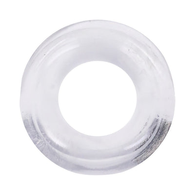 Clear flexible convex ring designed for comfort and performance enhancement in a compact clamshell shape.